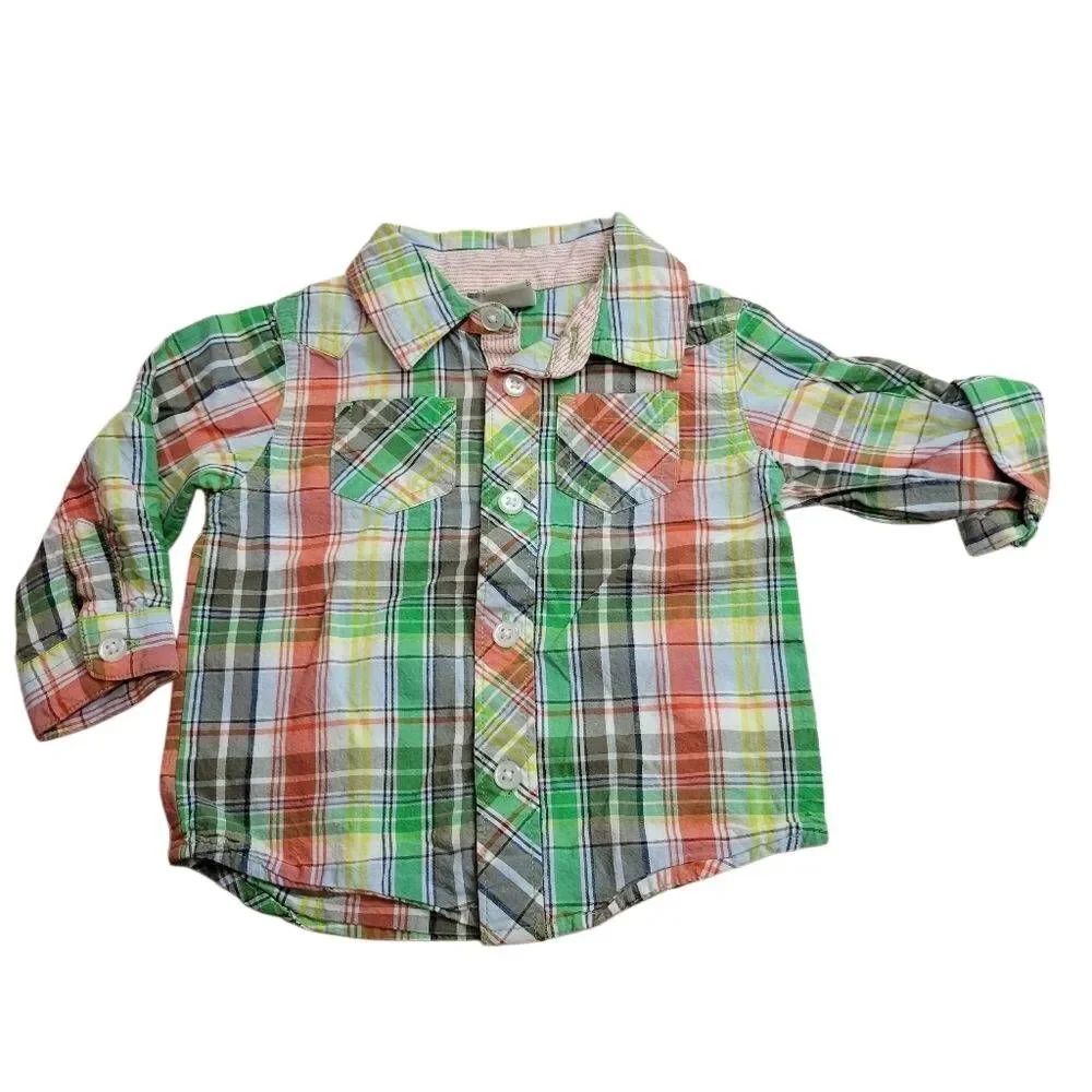 Old Navy plaid buttondown shirt 6/12 months